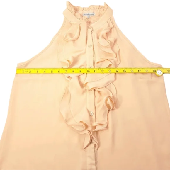Charlotte Russe Women's Beige Sleeveless Ruffles Designs Button  Blouse L - Picture 5 of 10